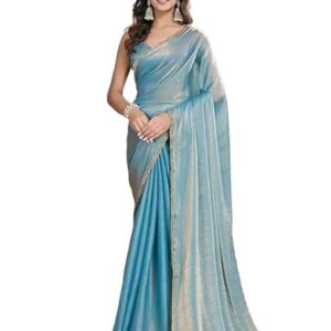 ✨👗 zivara elegant blue party wear saree – premium twill net saree with rich shimmer border look & soft chiffon blouse piece, perfect for weddings, parties & festive occasions (free size) 💖
