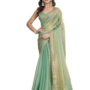 ✨👗 zivara elegant green party wear saree – premium twill net saree with rich golden border look & soft chiffon blouse piece, perfect for weddings, parties & festive occasions (free size) 💖